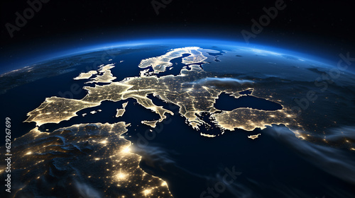 Satellite HD Photo: Earth at Night, City Lights Illuminating Europe, Middle East, Turkey, Italy, Black Sea, and Mediterranean Sea