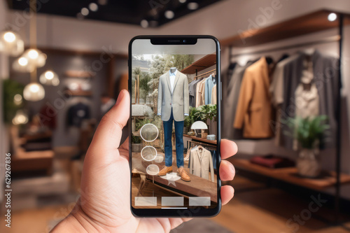 Murais de parede Use of AI-powered visual search in online retail, showcasing a customer taking a