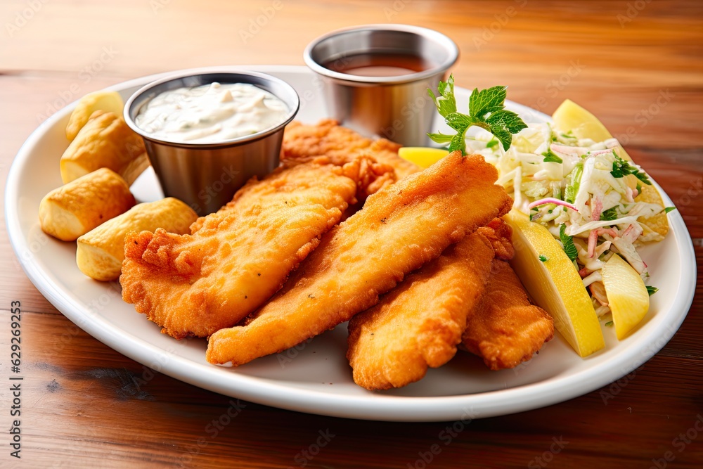 Southern Fried Fish with Buttery Toast. Crispy Buttermilk Breaded Cod or Catfish, Deep Fried to Perfection with Delicate Seafood Flavor. Generative AI