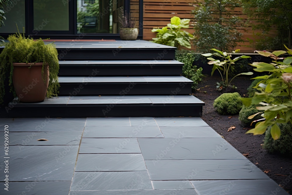 Stylish Bluestone Steps for Front Entry and Entrance with Stainless Steel Railing and Cable