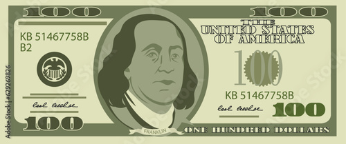 100 Dollars Banknote, bill one hundred dollars, American president Benjamin Franklin