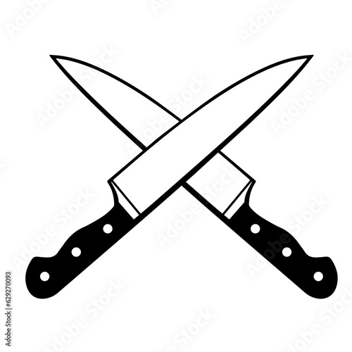 Cross chef knives on white background. Isolated illustration.