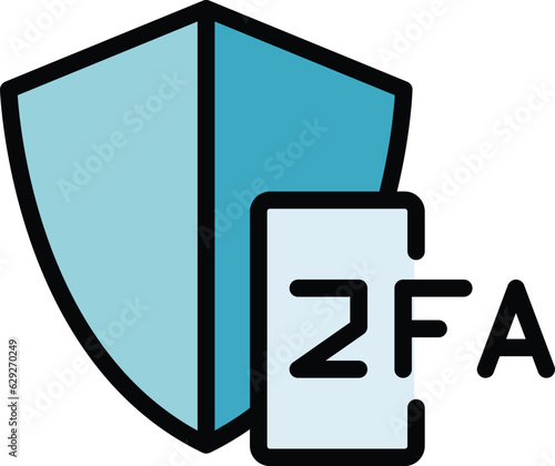 2fa shield icon outline vector. Code login. Internet mobile color flat
