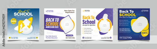 School admission social media post banner, educational social media post square flyer back to school web banner design template.	