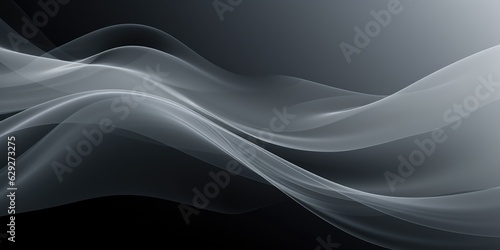 Abstract gray wave on black background. Flow liquid lines design element, generative ai