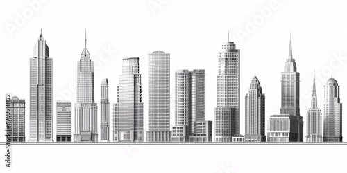 Set of different skyscraper buildings isolated on white. 3d illustration © ckybe