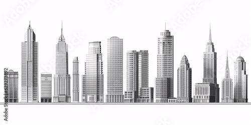 Set of different skyscraper buildings isolated on white. 3d illustration