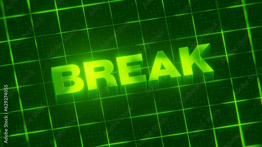 3D-rendered pattern of a word on bright neon green lines arranged in a grid pattern.