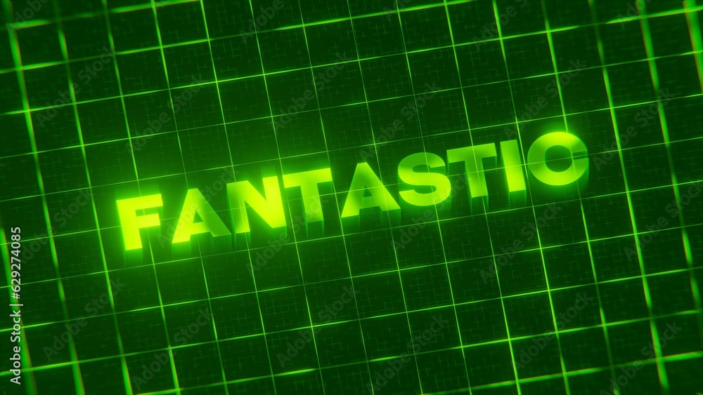3D-rendered pattern of a word on bright neon green lines arranged in a grid pattern. 3D-rendered pattern of a word on bright neon green lines arranged in a grid pattern.