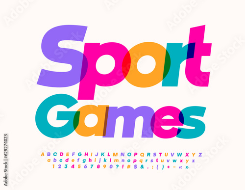 Vector watercolor icon Sport Games. Bright creative Font. Children Alphabet Letters and Numbers set