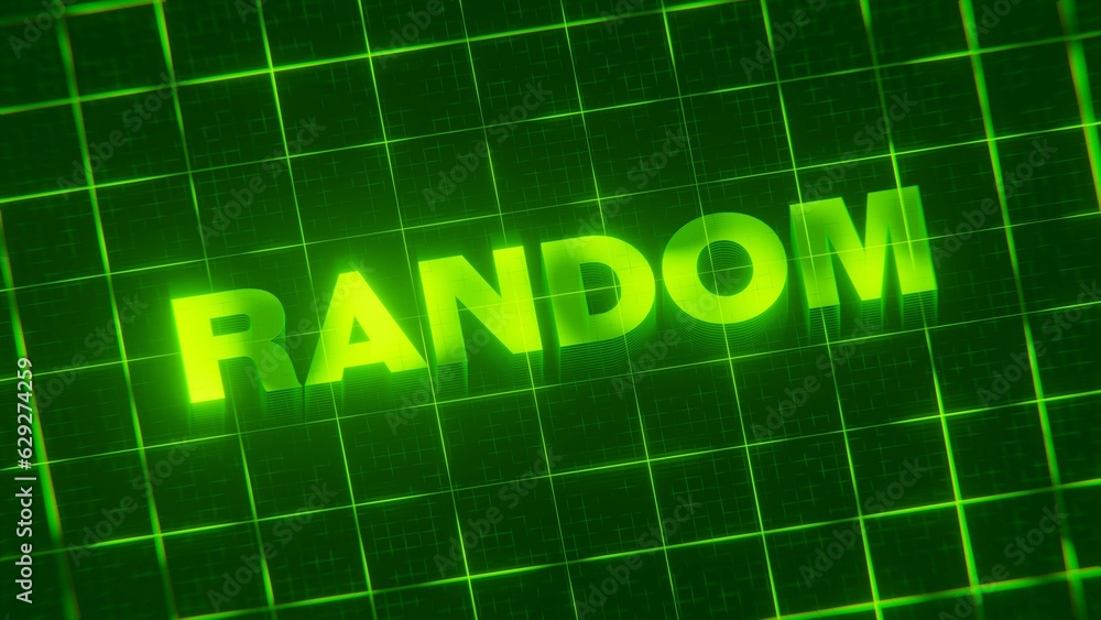 3D-rendered pattern of a word on bright neon green lines arranged in a grid pattern.