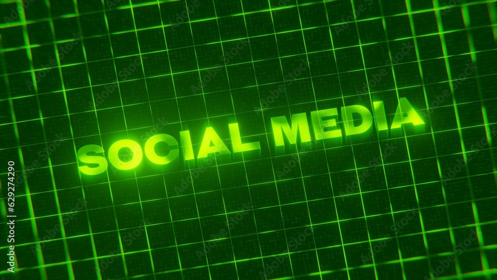 3D-rendered pattern of a word on bright neon green lines arranged in a grid pattern.