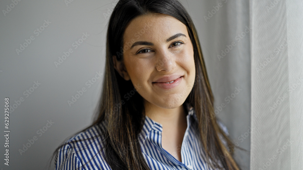 Young beautiful hispanic woman smiling happy at home Young beautiful hispanic woman smiling happy at home