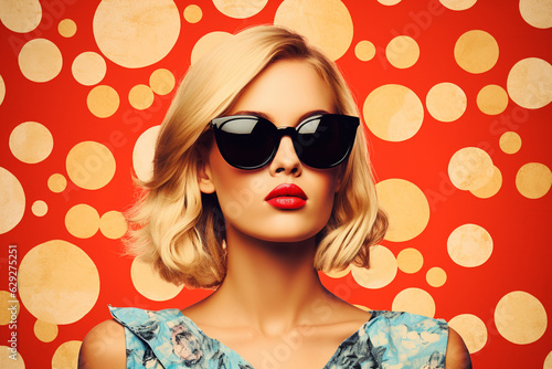 Portrait of a woman in the style of the 60s  a woman in sunglasses. AI generated.