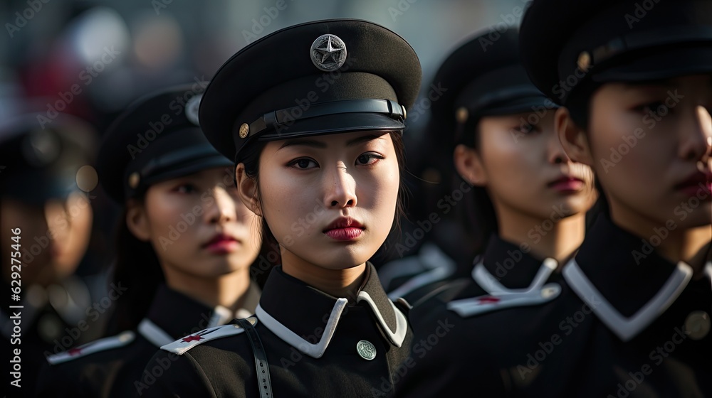 North Korean female young soldiers. North Korean female young soldiers.
