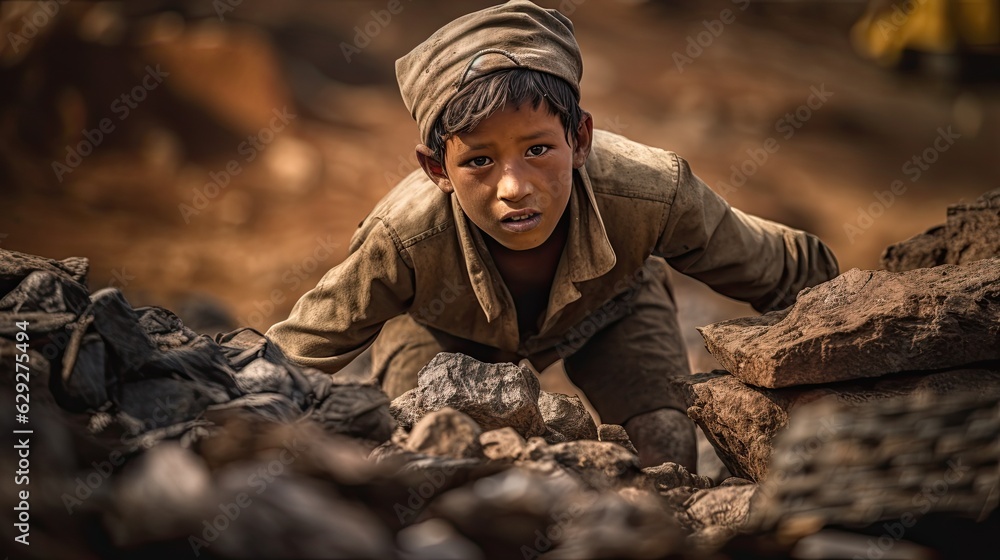 Exploited underage child working in the mine Exploited underage child working in the mine