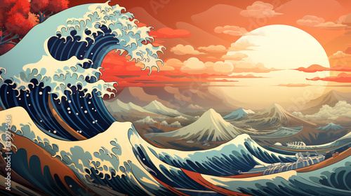 Fotografia The great wave off kanagawa painting reproduction illustration