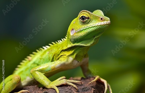 Bronchocela cristatella, also known as the green crested lizard.  photo