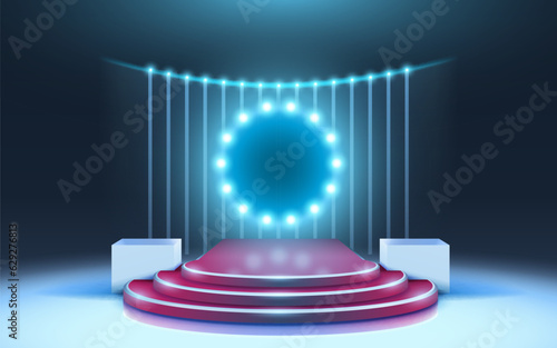 Red carpet podium room, show platform scene, studio presentation. Vector