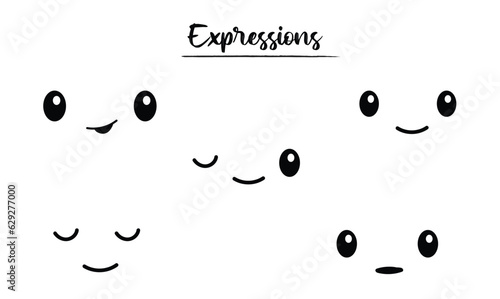 Expressive eyes and mouth, smiling, winking, sleeping character face expressions for caricature comic emotions. Emojis faces and expressions. Vector  illustration icons set.