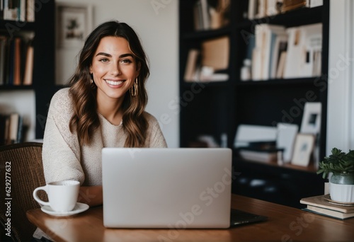 GenZ working from home and smiling in cozy home office