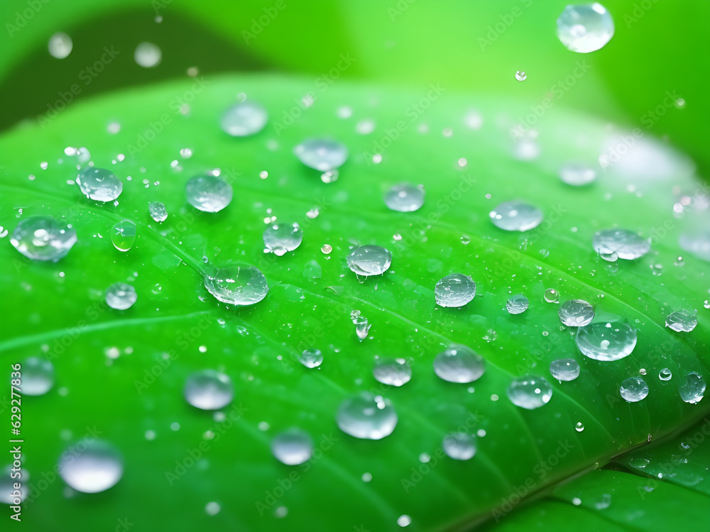 Nature spring photography — raindrops on plant leaf. Background image in turquoise and green tones with bokeh. Nature spring photography — raindrops on plant leaf. Background image in turquoise and green tones with bokeh.