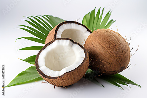 Fresh coconut in half fruit isolated on white background.