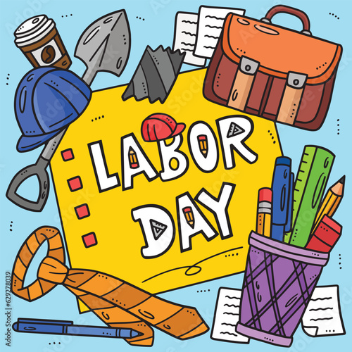 Labor Day Banner Colored Cartoon Illustration