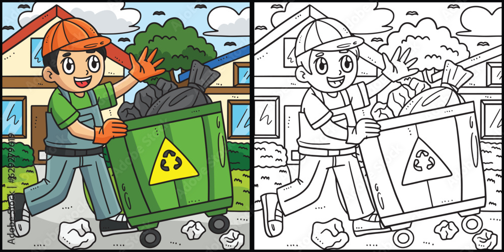 Labor Day Garbage Man Collecting Bin Illustration