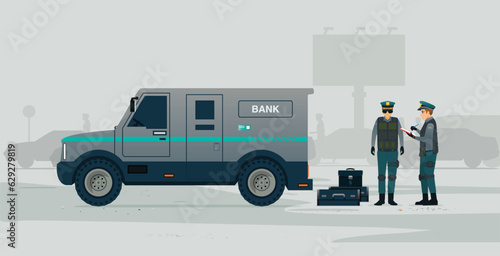 Security officer of bank money transport vehicle.