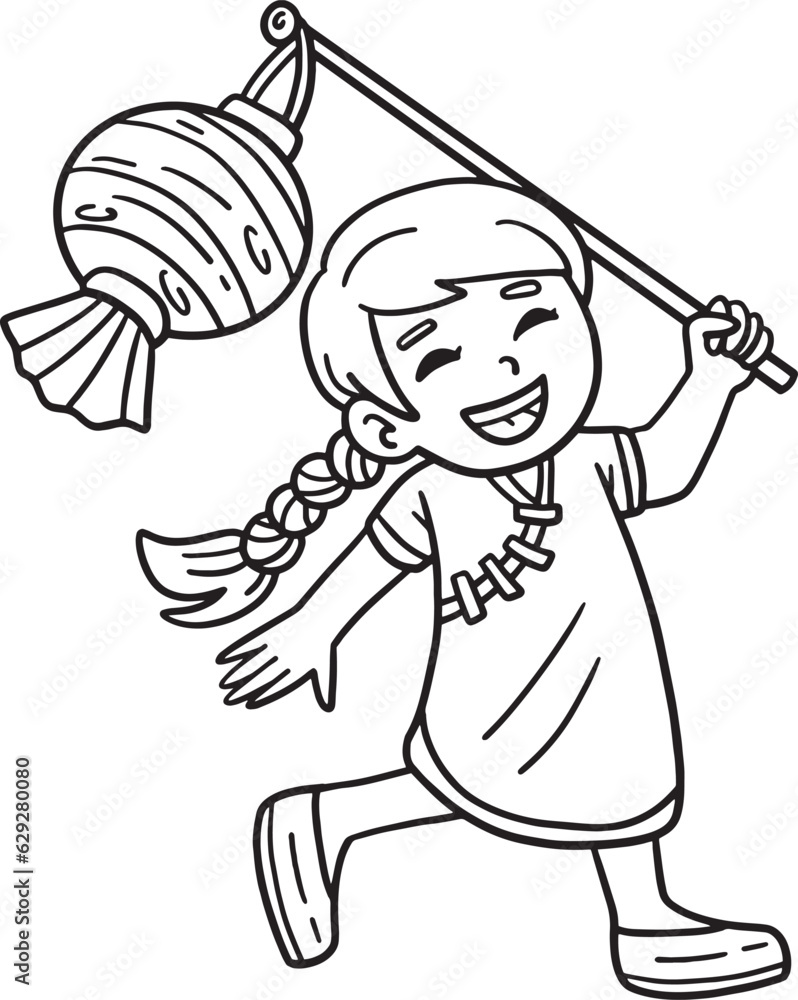Year of the Dragon Child Holding Lantern Isolated Year of the Dragon Child Holding Lantern Isolated