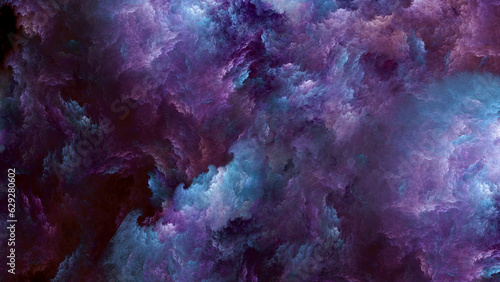 Abstract fractal background in the form of purple and blue clouds. Space clouds
