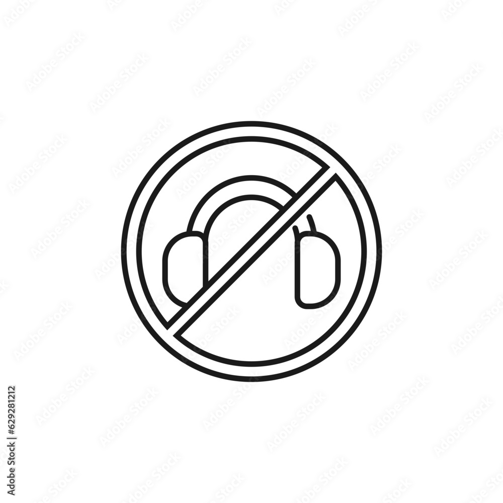 No headphones sign icon. No sound symbol. Flat Vector illustration. No headphones sign icon. No sound symbol. Flat Vector illustration.