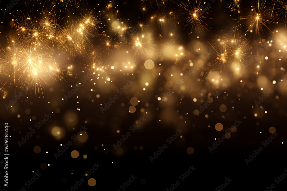 Obraz premium golden fireworks display with bokeh on a black background for Christmas and New Year