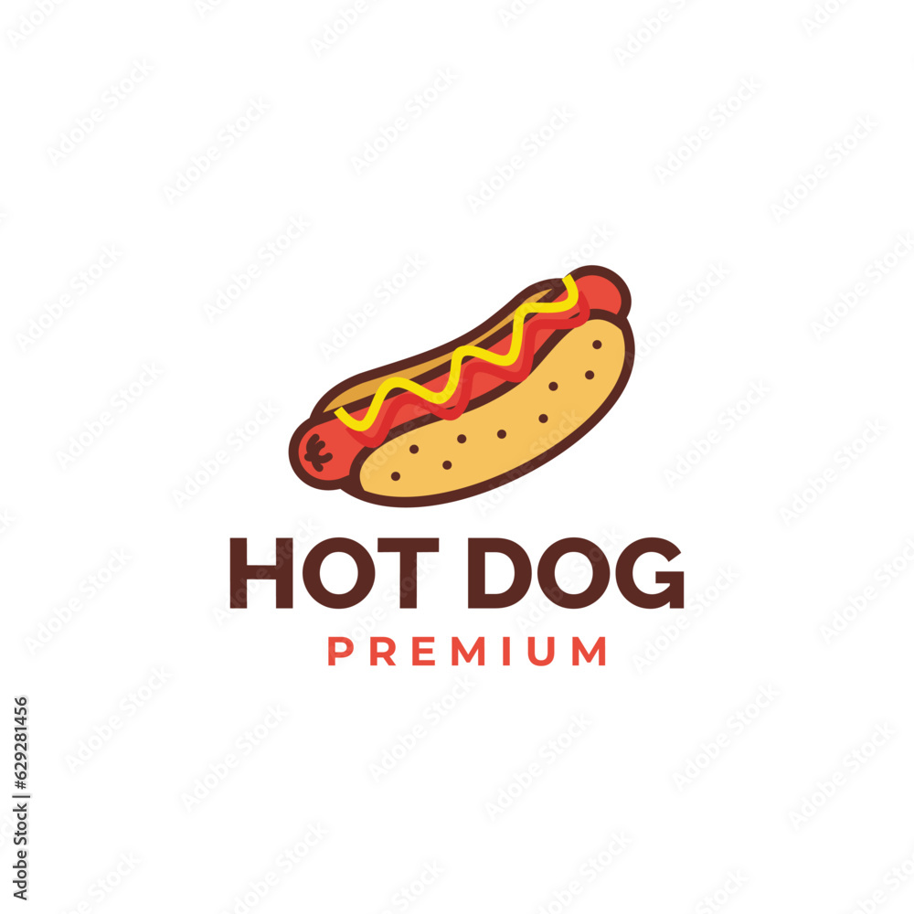 Cute hotdog logo Mascot Vector Icon Illustration. Food Cartoon Flat Style Suitable for restaurant Cute hotdog logo Mascot Vector Icon Illustration. Food Cartoon Flat Style Suitable for restaurant