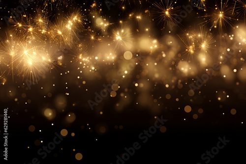 golden fireworks display with bokeh on a black background for Christmas and New Year