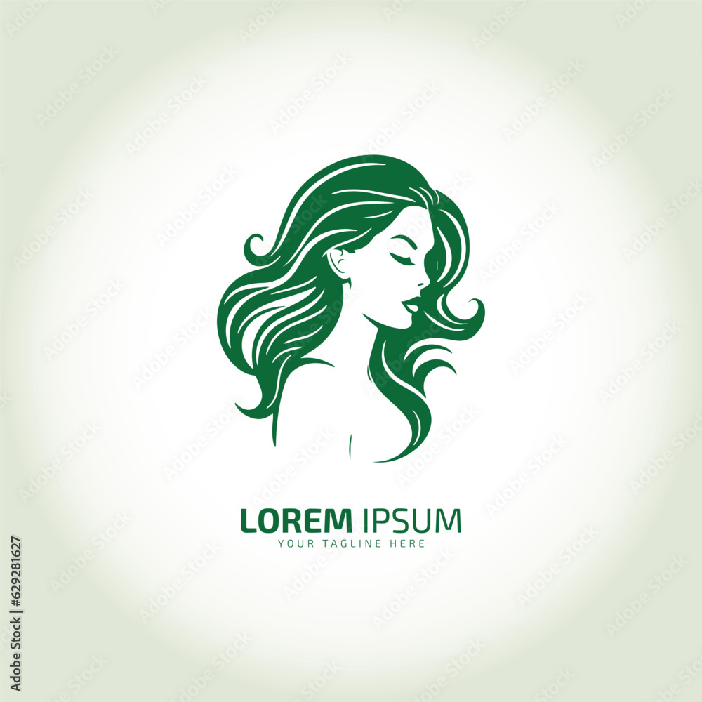 vector of woman face logo icon lady style young girl logo design feminine style. long hair style. isolated green girl.