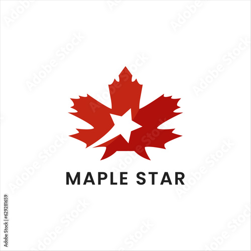 maple leaf and star icon logo design
