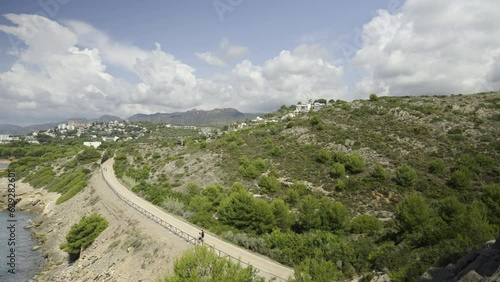 Province of Castellon. Cycling along the green trail in Spain. Favorite place for active walks. VIA VERDE BENICASIM OROPESA. Mirador dels Banks