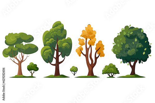 Vector set of different trees isolated on a white background.