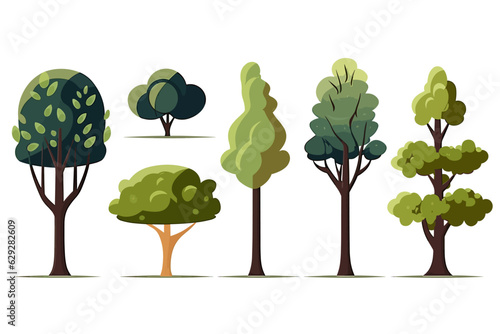 Vector set of different trees isolated on a white background.