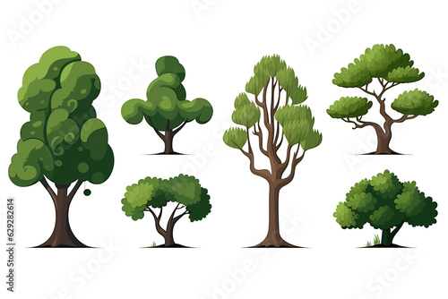 Vector set of different trees isolated on a white background.