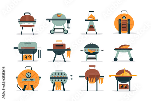 Vector of set of grill and barbecue icons on white background
