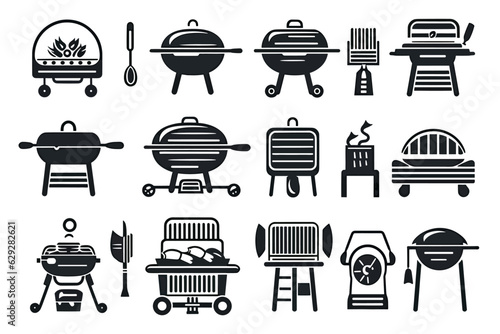 Vector of set of grill and barbecue icons on white background