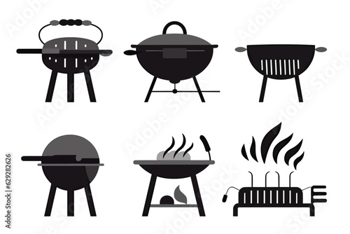 Vector of set of grill and barbecue icons on white background