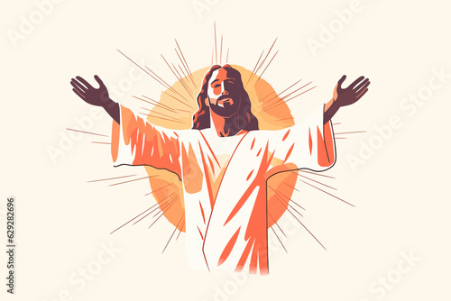 Vector of Jesus with open arms on white background