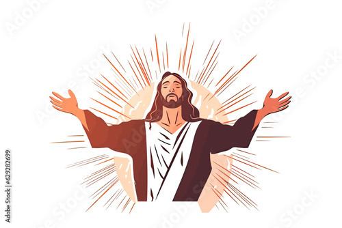 Vector of Jesus with open arms on white background