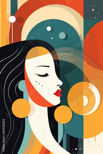 Artistic painting featuring a young female figure in an art nouveau style.