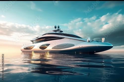 luxury yacht in the sea. 3D render. Conceptual image. Generative AI. © Татьяна Петрова