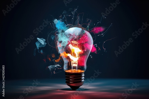 concept graphic of a bright lightbulb shattering with a dark background representing the brainstorming and bright idea process. 